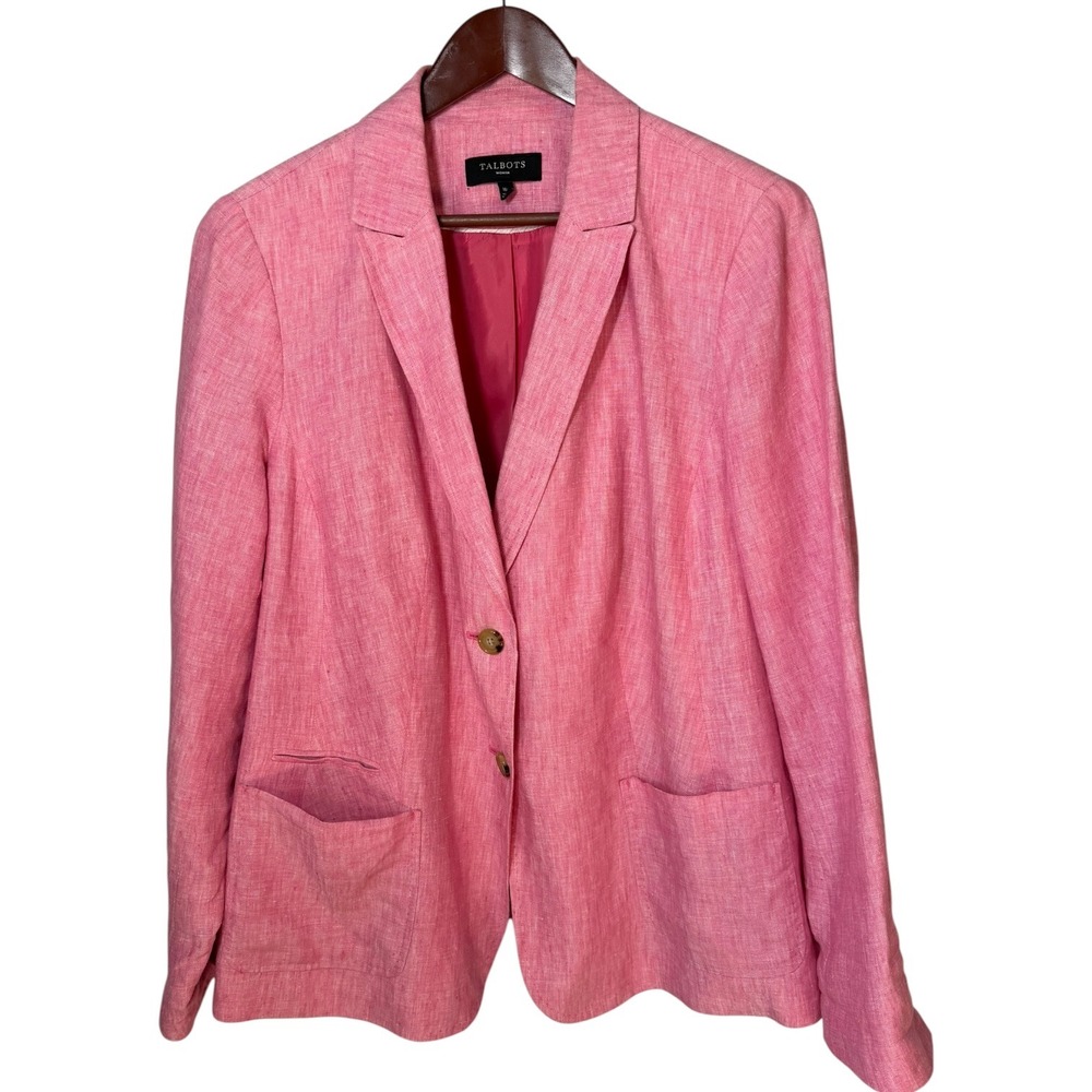Talbots Pink Linen Blazer Jacket 16W Two Button Lined Office Work Lightweight